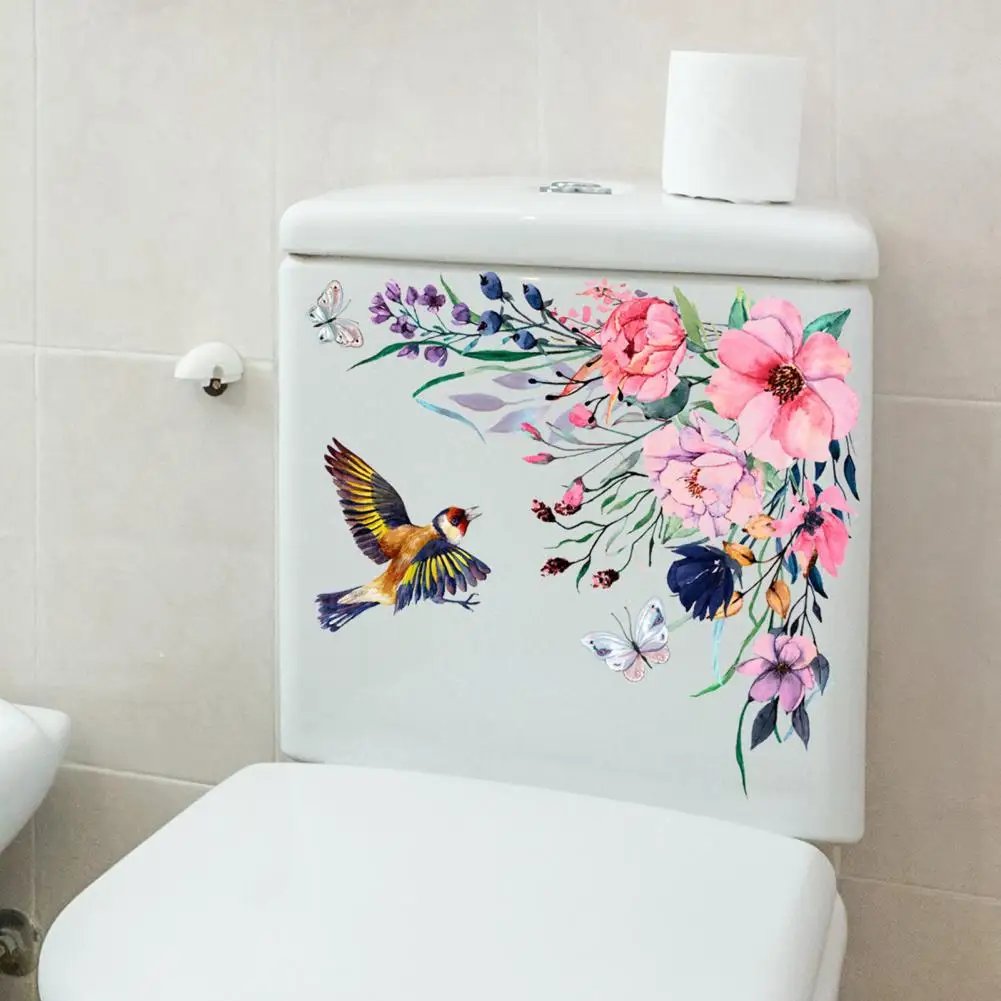 Flowers And Birds Wall Sticker Bathroom Toilet Decor Living Room Cabinet Refrigerator Home Decoration Decals Sticker M244