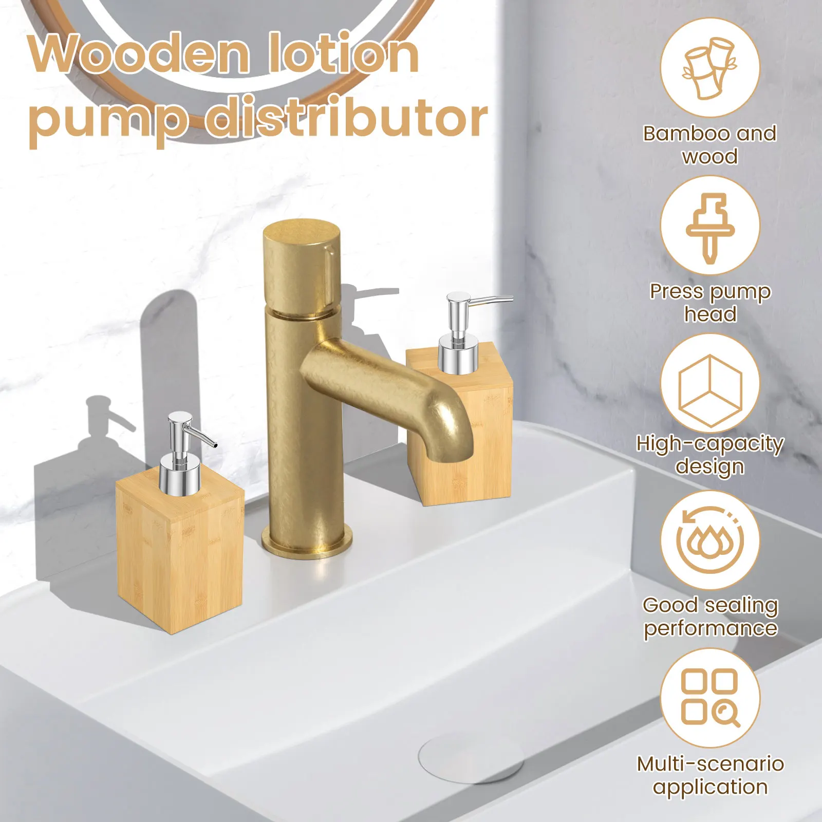 2/4Pcs Bamboo Soap Dispenser 250ml Wooden Lotion Pump Dispenser with Stainless Steel Pump Kitchen Bathroom Distribution Bottle