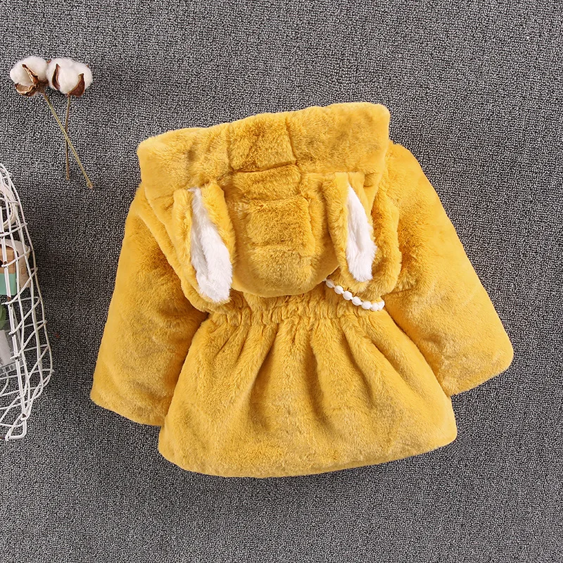 Children Clothing Autumn Winter Baby Girl Faux Fur Jacket Toddler Hooded Plush Thicken Coats with Bag Kids Cotton Outerwear