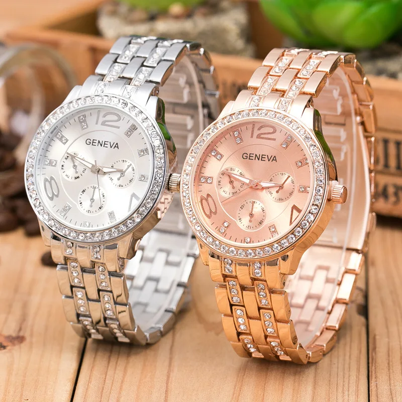 

Stainless Steel Geneva Watch For Women Luxury Quartz Rose Gold Ladies Watches Rhinestone Fashion Female Clock Gift reloj mujer