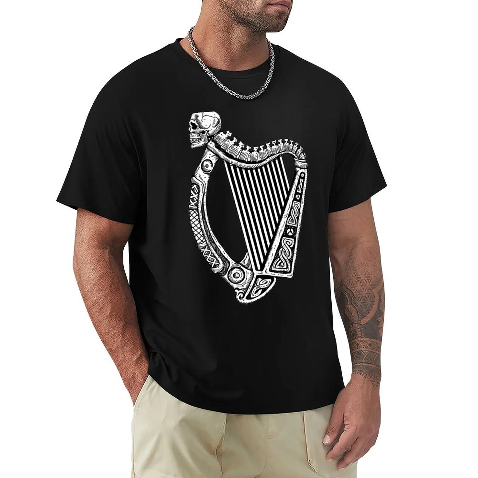 

Irish Harp with Skull T-shirt blacks boys animal print slim fit t shirts for men