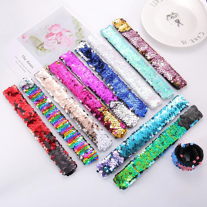 5Pcs Glitter Slap Mermaid Bracelets Sequin Wristband Toys Party Favors Baby Shower Decoration Piniata Fillers