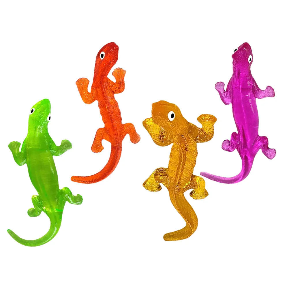 

4pcs Lizard Sticky Toys Elastic Lizard Toys Sticky Lizard Toy Funny Lizard Props Random Style