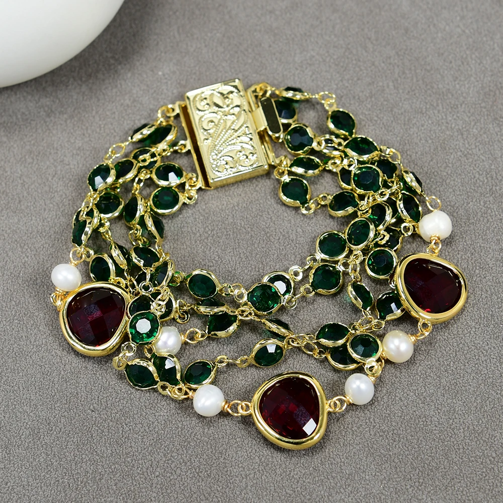 GG-Jewelry-5-Rows-Cultured-White-Pearl-Green-Crystal-Rosary-Chain 