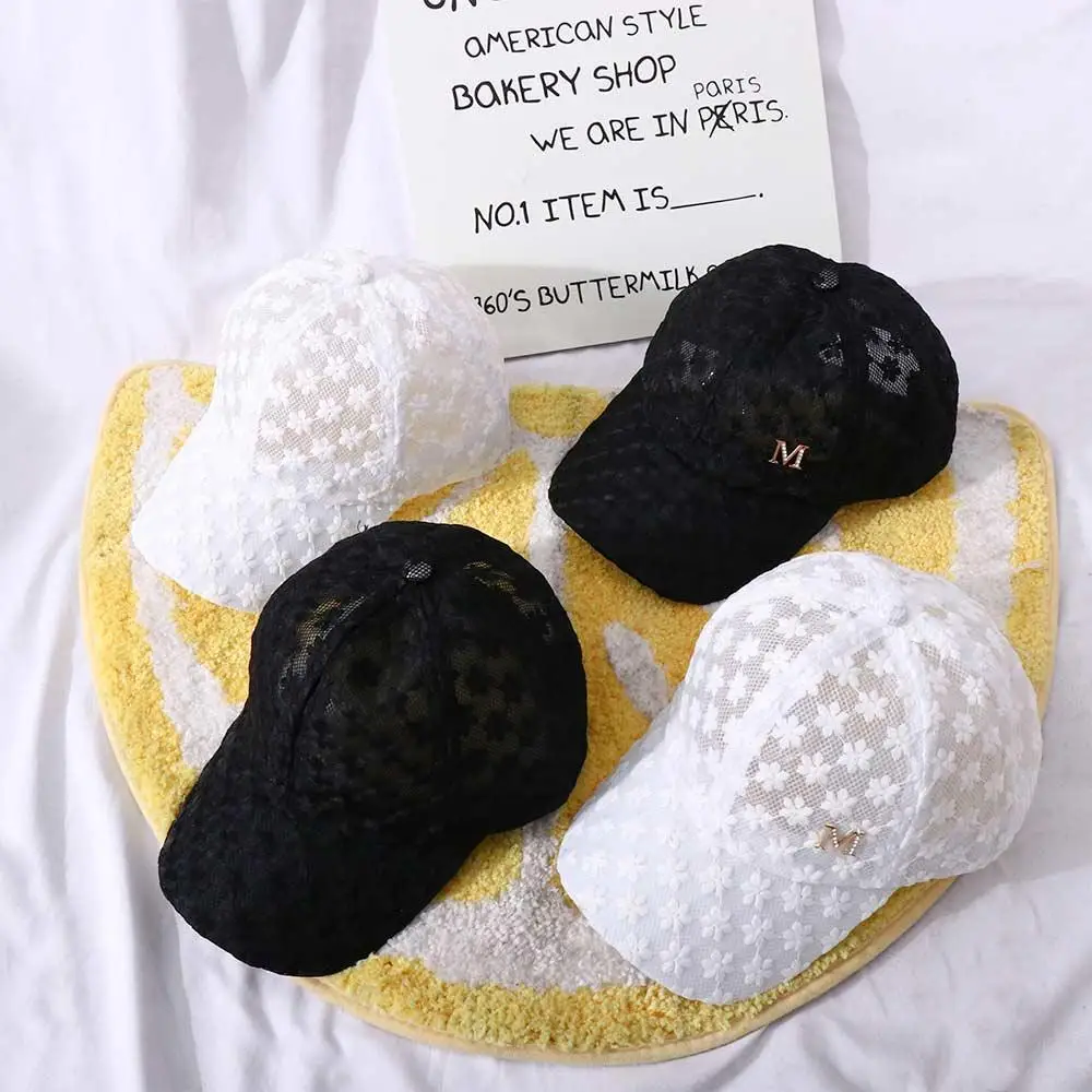 Adjustable Casual Girls Korean Hip Hop Outdoor Visors Cap Flower Baseball Cap Lace Mesh Hat