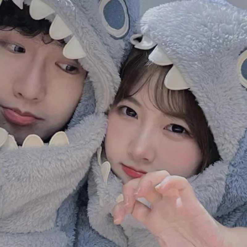 Blue Shark Pajama Pants Set Funny Casual Night-robe Holiday Party Costume Hooded Flannel Clothing Unisex Home Wear For Couples