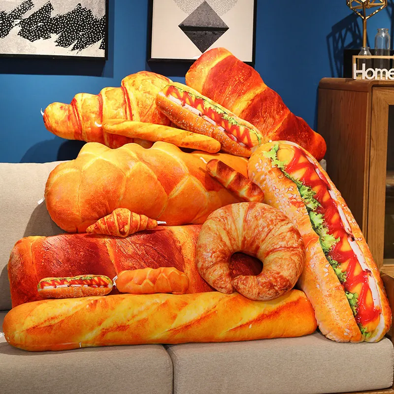 New Simulation French Bread Croissant Plush Pillow Stuffed Printing Images Food Plushie Party Decor Sleeping Companion Man Gift