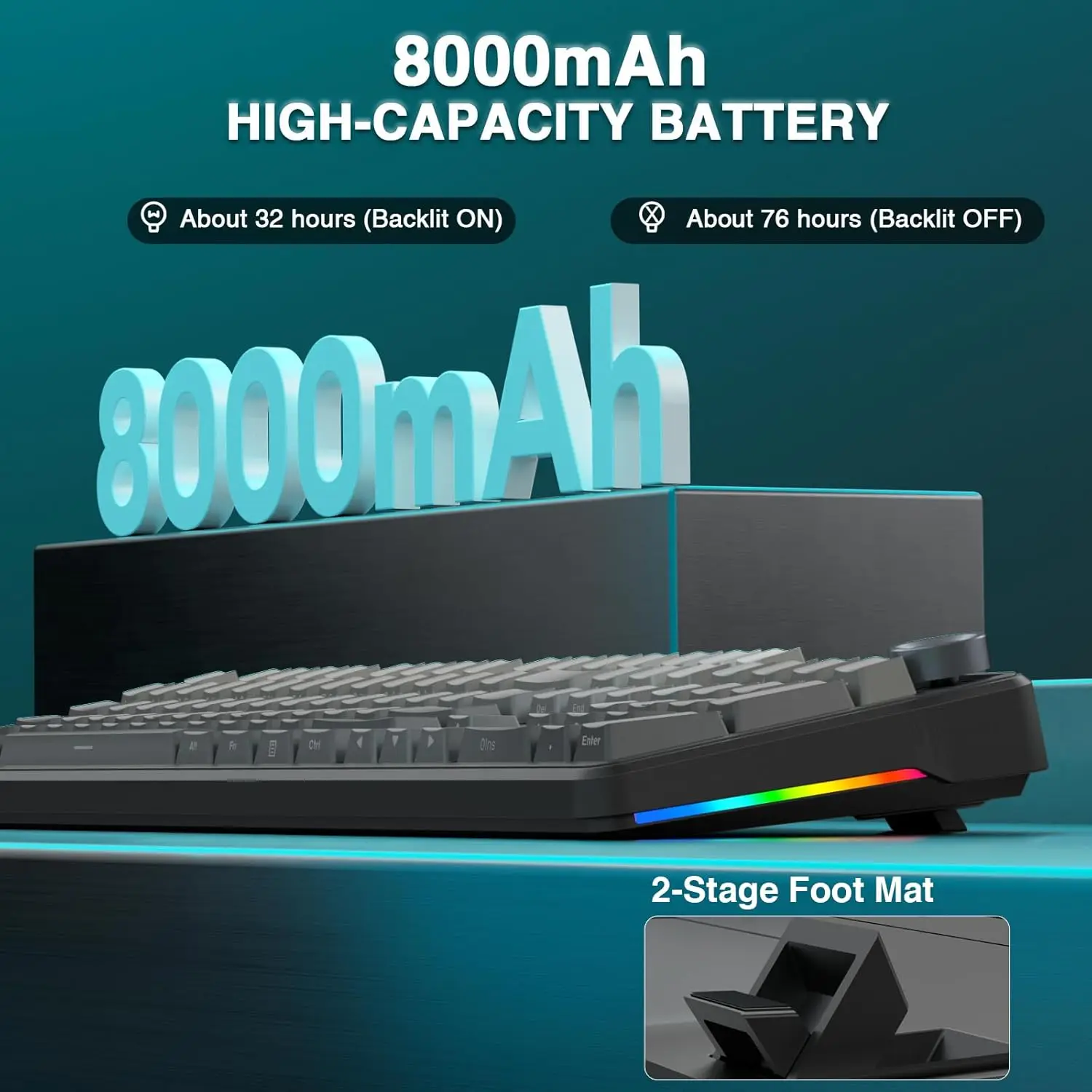 AULA F108 PRO 무선 기계식 키보드 (스크린 노브 포함) 풀 사이즈 8000mAh 배터리 RGB 백라이트 핫스왑 가능 게이밍 키보드