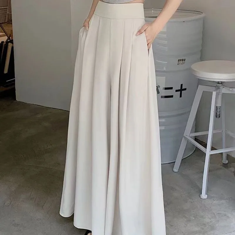 Pleated Suit Pants  Loose Wide-leg Pants and Skirts  Summer Thin High-waisted Casual Pants and Skirts for Women