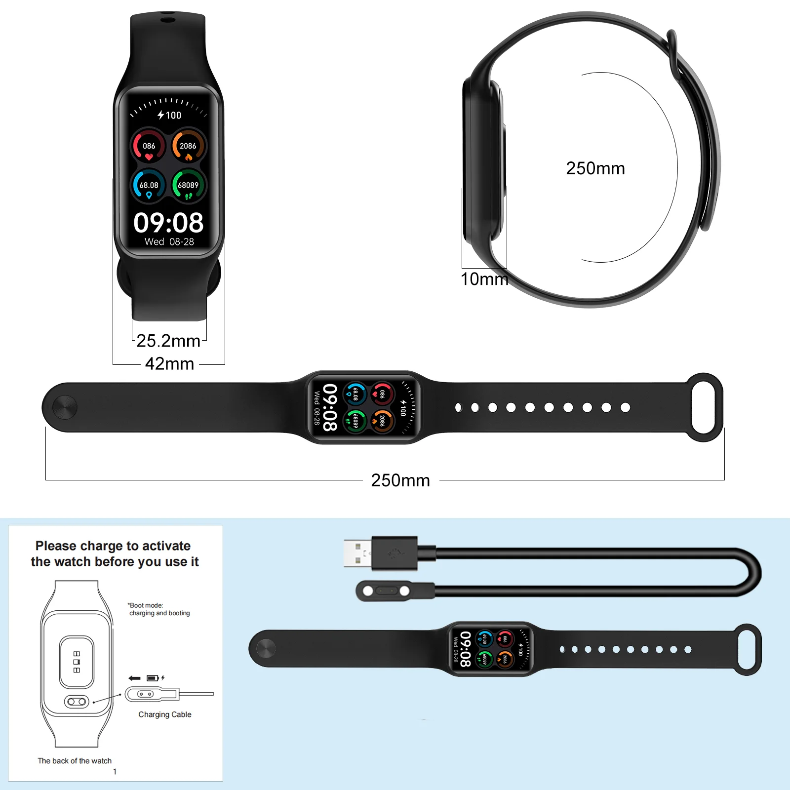 Blackview Smart Watch Bluetooth Fitness Tracker with Heart Rate/Blood Oxygen/Sleep Monitor, Activity Tracker with 24 Sport Modes