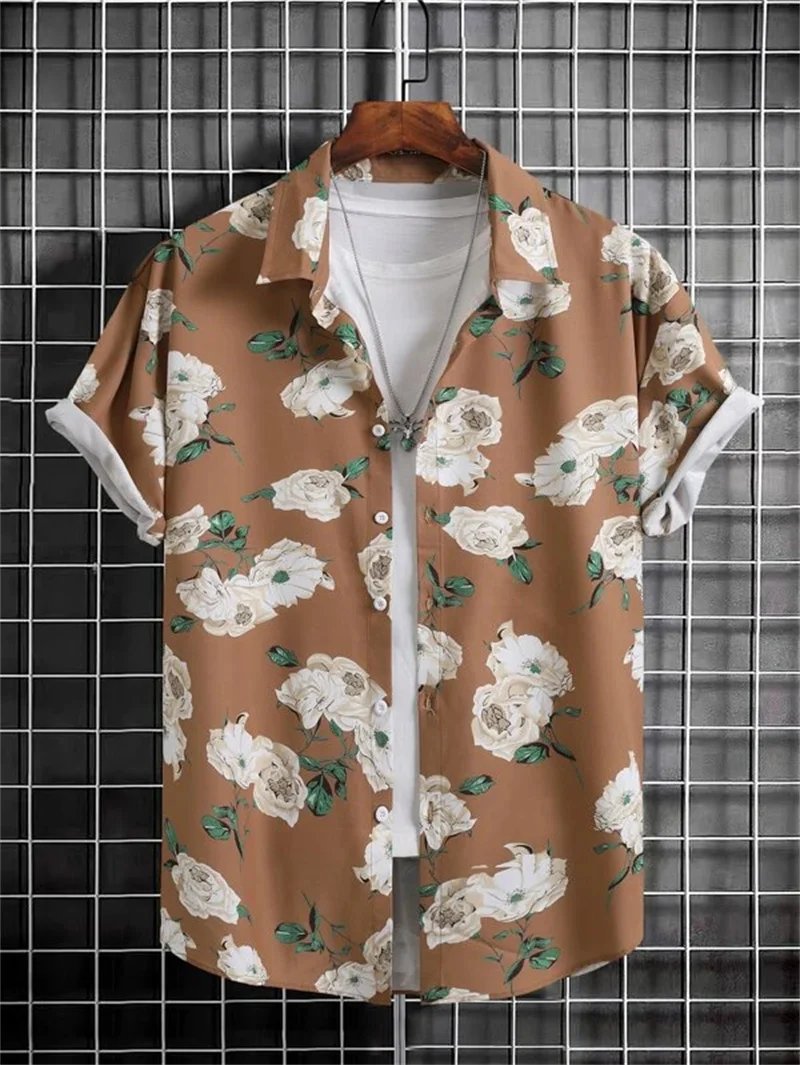 Hawaiian Flower 3D Shirt Plant Printed Men's Clothing Summer Street Loose 3XL Men's Top Trendy Beach Party Social Clothing