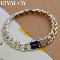 Bracelet en argent Sterling 925 massif pour hommes et femmes, chaîne de 8/10mm, bijoux de mariage nobles, breloques à la mode, cadeau d'anniversaire de fête 1