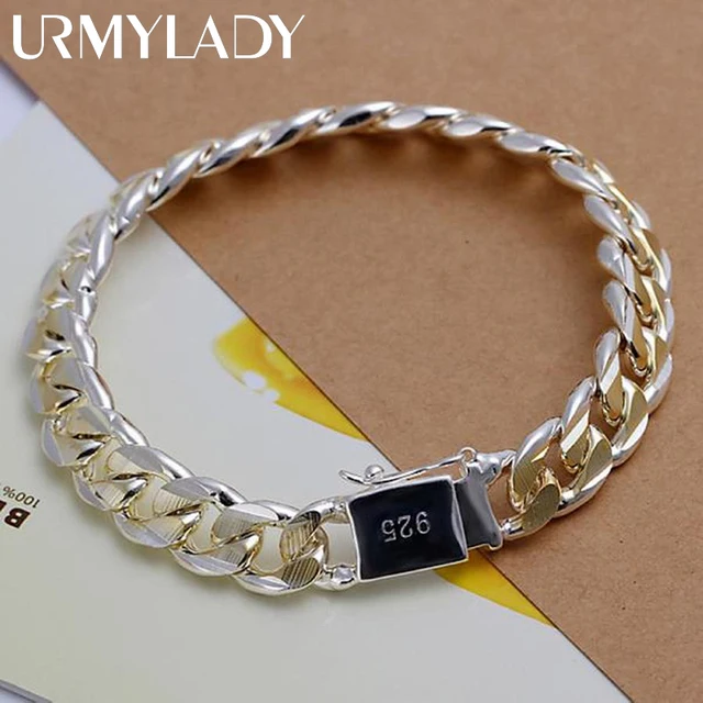 Bracelet en argent Sterling 925 massif pour hommes et femmes, chaîne de 8/10mm, bijoux de mariage nobles, breloques à la mode, cadeau d'anniversaire de fête 1