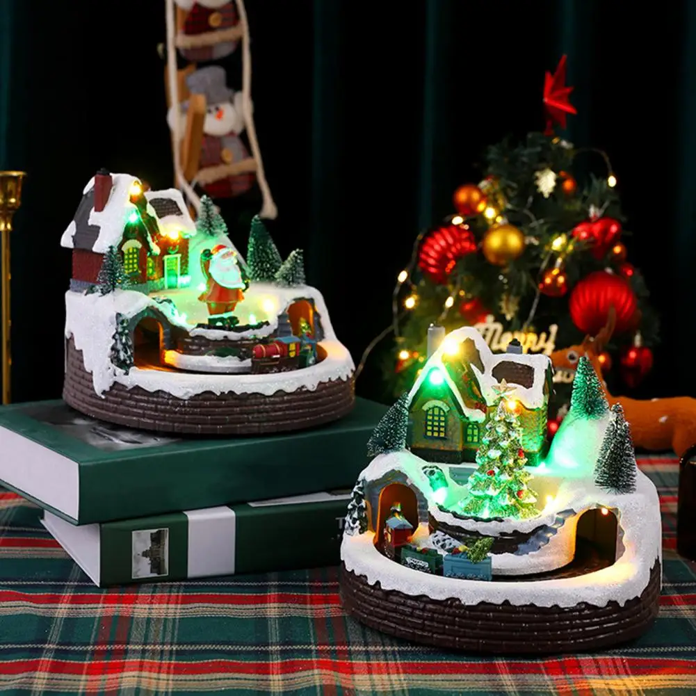 

Christmas Ornament with Music Lights Colorful Light-up Hut Ornament for Christmas Colorful Lights Music Rotating Train Resin