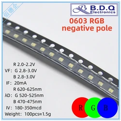 0603 RGB 3-Color Negative pole LED lamp beads Red Blue Green SMD LED Light 1615 Light-emitting Diode High Bright Quality 100pcs