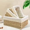 S M L Woven Storage Basket Handmade Rattan Storage Box with Removable Floral Liner Home Decoration Sundries Organizer 1