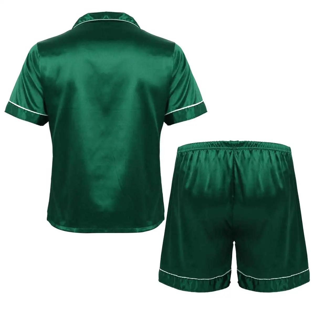 Mens Sleepwear Silky Satin Pajamas Set Loungewear Notch Collar Short Sleeves Button Down Shirt Top with Boxer Shorts Nightwear man pajamas set