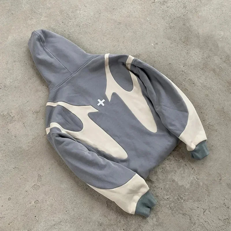 American  Retro Letter Printed Devil Pattern Hoodie Y2k Harajuku Casual Couple Zipper Hoodies Sweatshirt Fashion Street Clothing 2