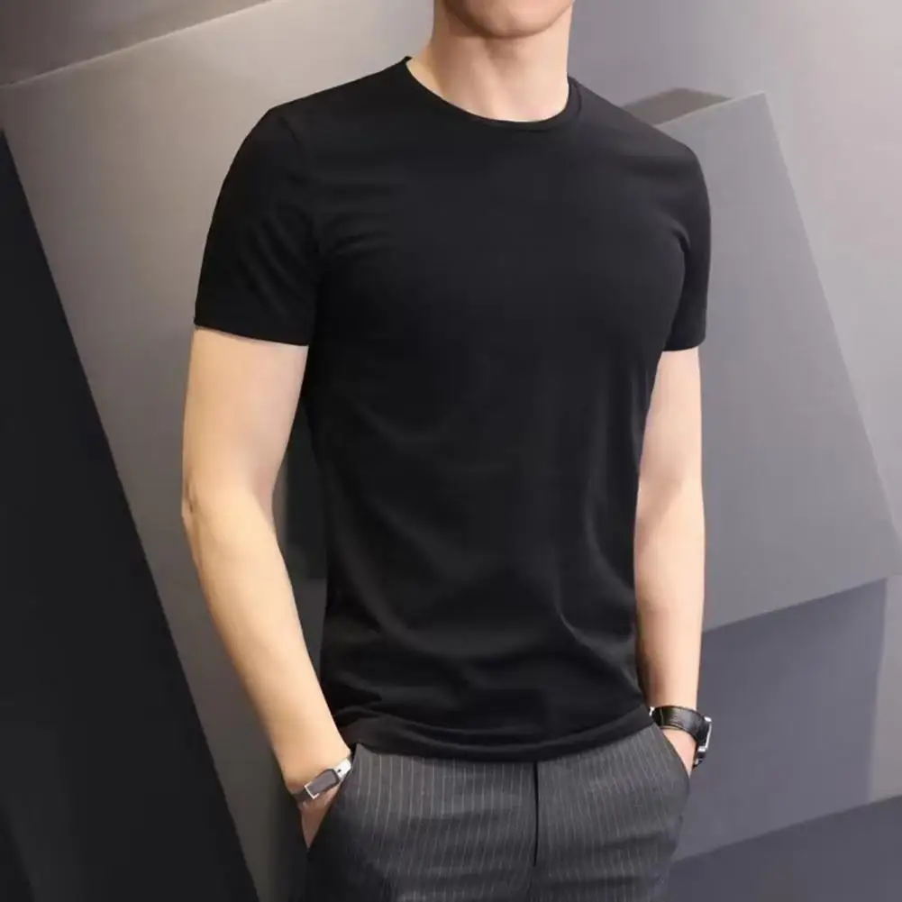 Men Slim Fit T-shirt Men\'s Summer T-shirt Soft Breathable Slim Fit O Neck Top for Sports Business Casual Wear Solid Color Tee