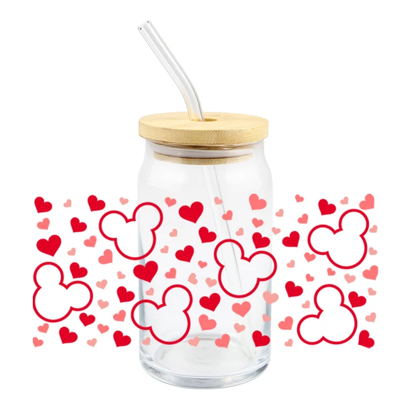 

UV Dtf Wraps Transfers For Cup Red Love Print Sticker For Glass Fashion Women Decals For Bottle Waterproof Custom UV Sticker