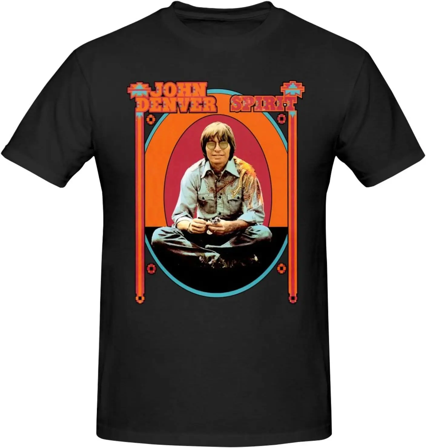 

John Music Denver T-Shirt Crew Neck Short Sleeve Shirt Classic Fashion Basic Casual Top Black