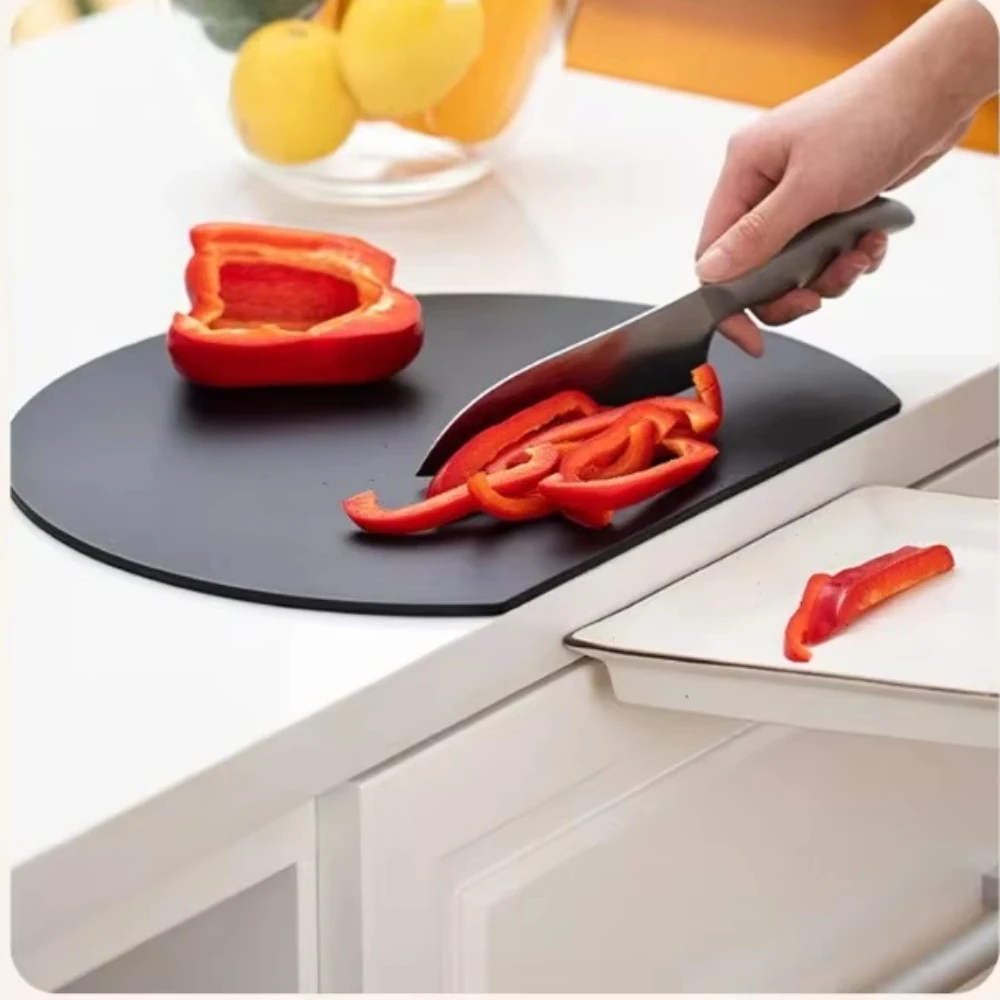 D-Shaped Dual-Sided Chopping Board: Non-Slip TPU, Heat & Wear Resistant for Fruits, Vegetables and Meat Prep