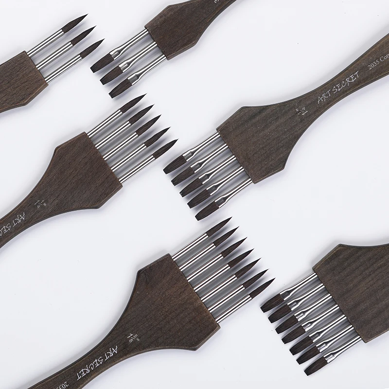 فرشاة طلاء أكريليك متعددة الأسنان من ArtSecret بألوان مائية # مزيج شعر الخيل من النايلون بمقبض خشبي قرطاسية فنية