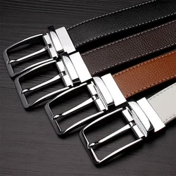 Double-sided Cow Reversible Genuine Leather Men Belts DressHigh Quality Buckle Cowskin Casual Belts Business Pin Man Belt