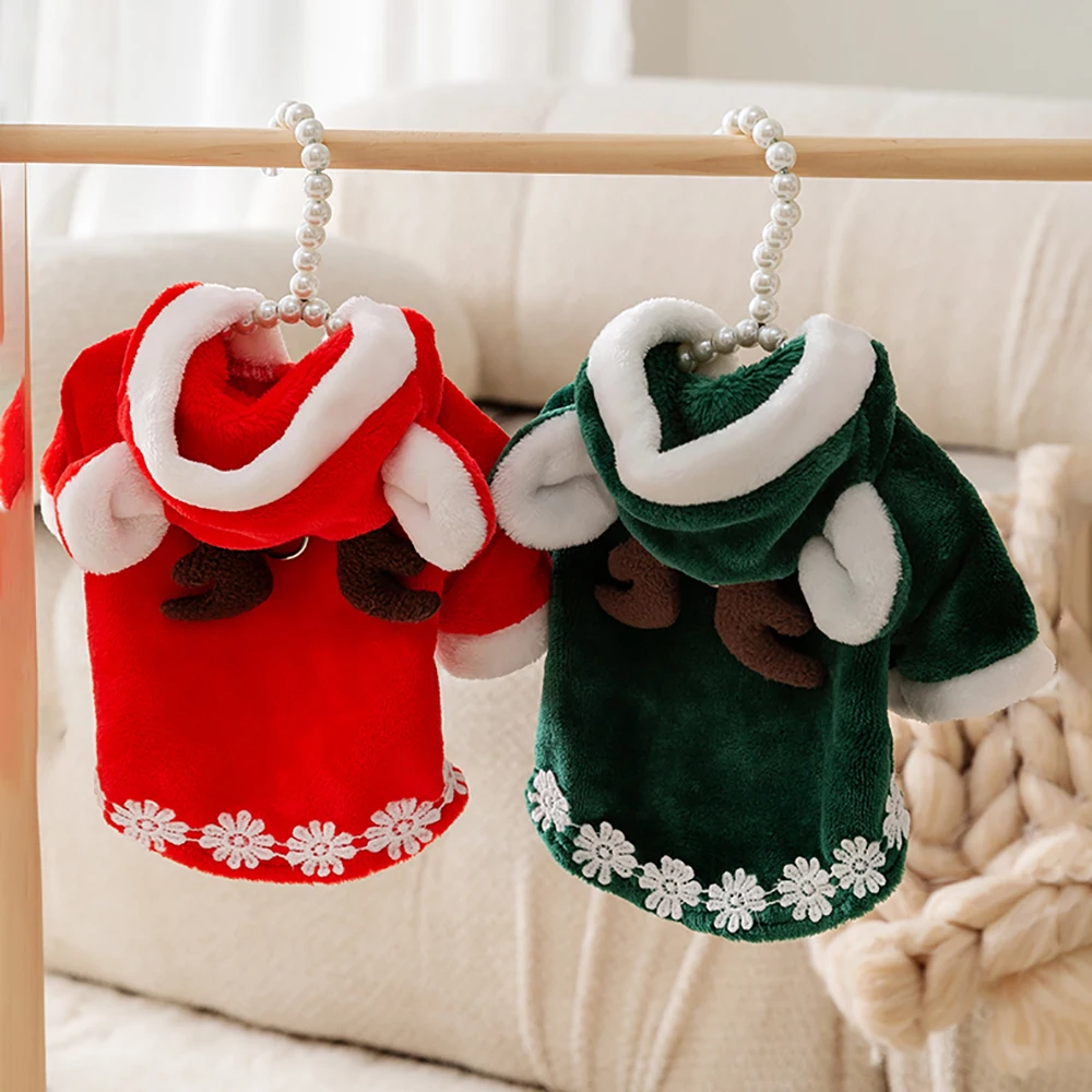 

Christmas Dog Clothes Elk Sweatshirt Thickened Teddy Hoodie Pet Warm Two Legs Clothes Puppy Birthday Gift Pet Supplies