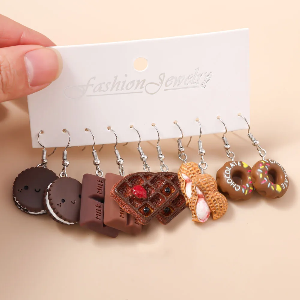 Aihua 10-teiliges niedliches Cartoon-Ohrring-Set für Eiscreme, Kekse, Donut, Schokolade, Acryl, Lebensmittel-Ohrringe für Damen und Kinder, trendiger Schmuck, Geschenke