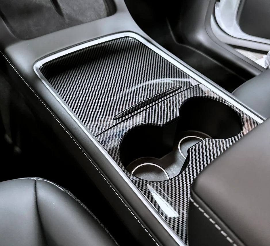 Cubierta Decorativa para Consola Central de Tesla Model Y/3 2021-2024, Plástico ABS, Estilo Fibra de Carbono