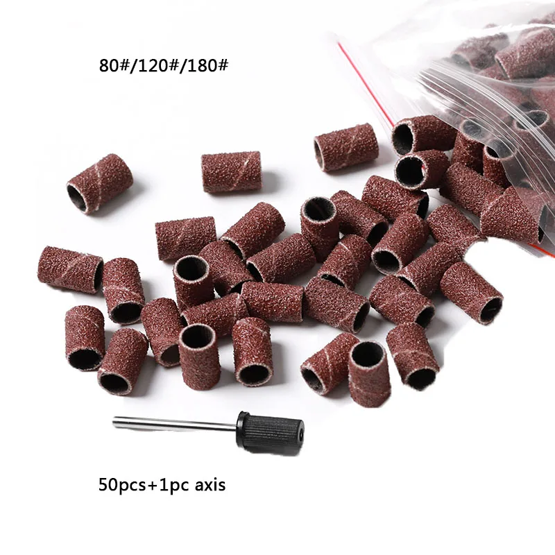 

50pcs/lot Mounted Cylindrical Grinding Heads Abrasive Sleeves Sanding Bands 80# 120# 180# For Nail Drill Manicure Tools
