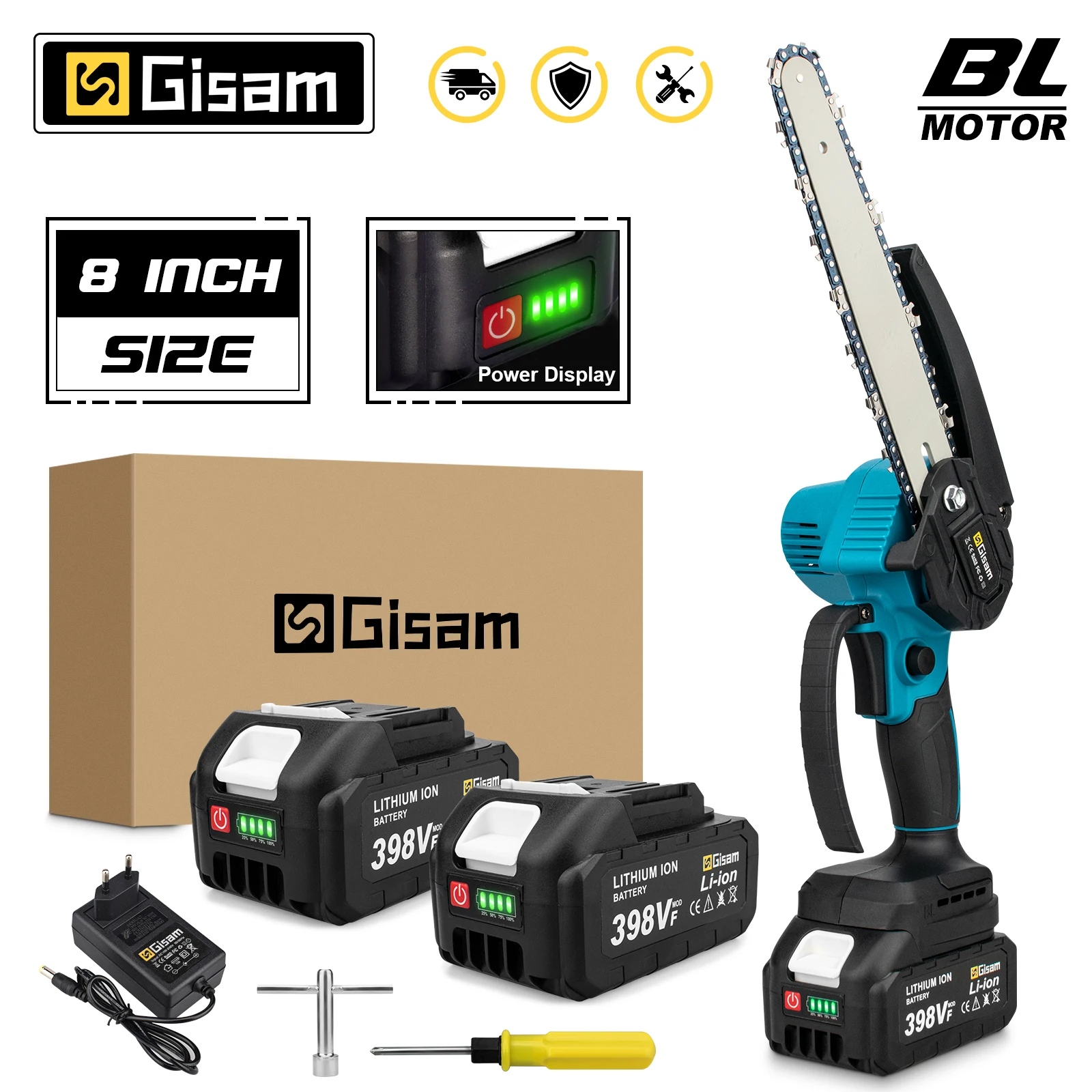 CEEPUY Mini Motosega a Batteria per Potatura con 8000mAh Batterie, 8 Pollici Sega a Batteria con