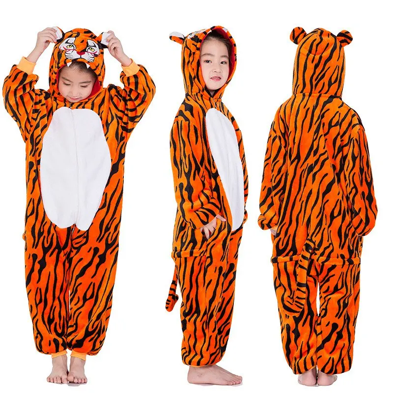 Kigurumi Children Unicorn Tiger Cosplay Costumes Anime Stitch Cartoon Pajamas Christmas Halloween Onesies for Kids Girls Boys