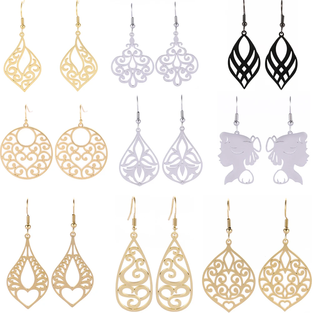 Böhmen Vintage Schnitzen Rattan Blume Antike Silber Farbe Tropfen Baumeln Ohrring Für Frauen Mädchen Hohl Unregelmäßige Geometrische Schmuck