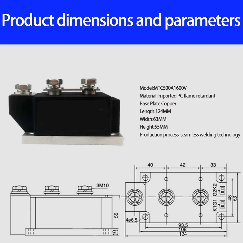 MTC500A Thyristor Module 1600V Bidirectional Thyristor Soft Start Type Welder Module