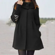 

New Fashion Tweed Coat Medium Long Solid Color High Collar A-shaped Loose Casual Style Warm Temperament Women's Overcoat Winter