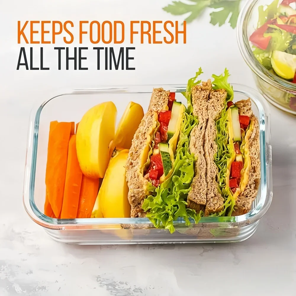 Glass Meal Prep Containers with Locking Lids - Airtight, Microwave & Dishwasher Safe Bento Box