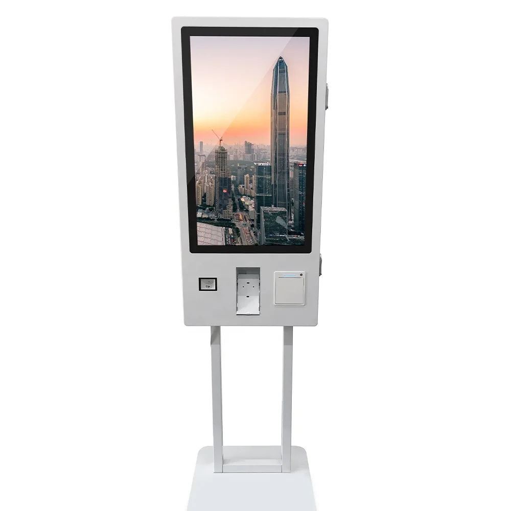 VISIGN 안드로이드 또는 windows OS 24 27 32 인치 셀프 서비스 토템 용량 성 터치 열전 사 프린터 레스토랑의 셀프 주문 키오스크