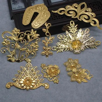 Metal Filigree DIY Luxurious Crown moiré Flower Vine Iron Sheets Material Chinese Wedding Fan Accessories For Halo Decorate