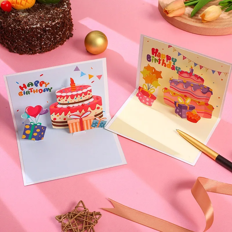 Pop up style Instagram 3D birthday cake greeting card cute creative folding blessing DIY handmade gift blessing cards greeting cards