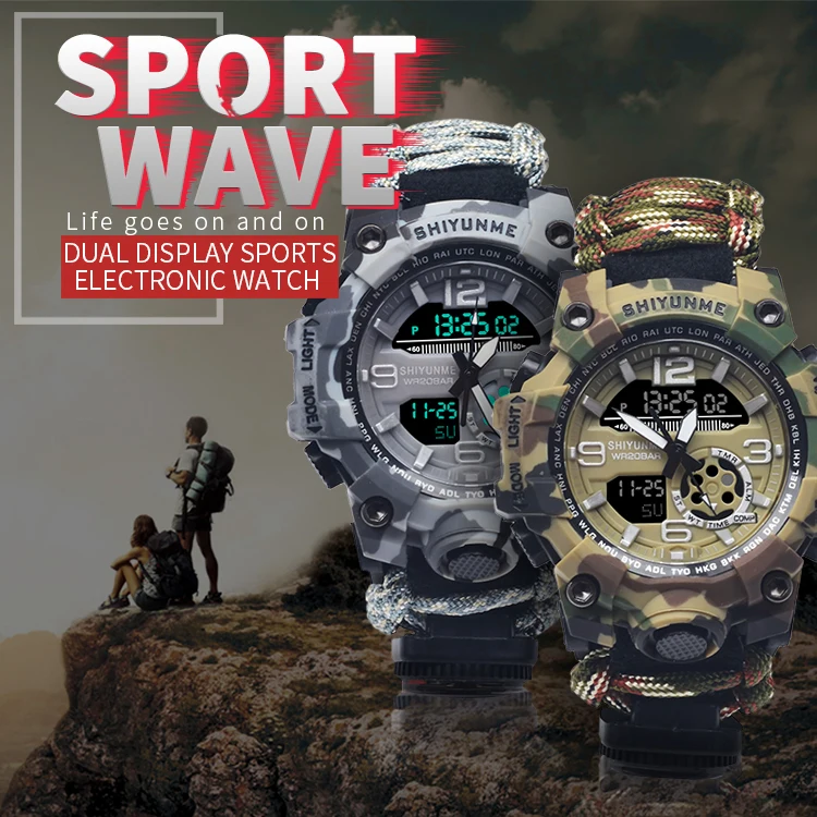 SHIYUNME New Men's Military Watch 50m Waterproof Watch Quartz Clock Men's Compass LED Digital Sports Watch G style  Men Watch