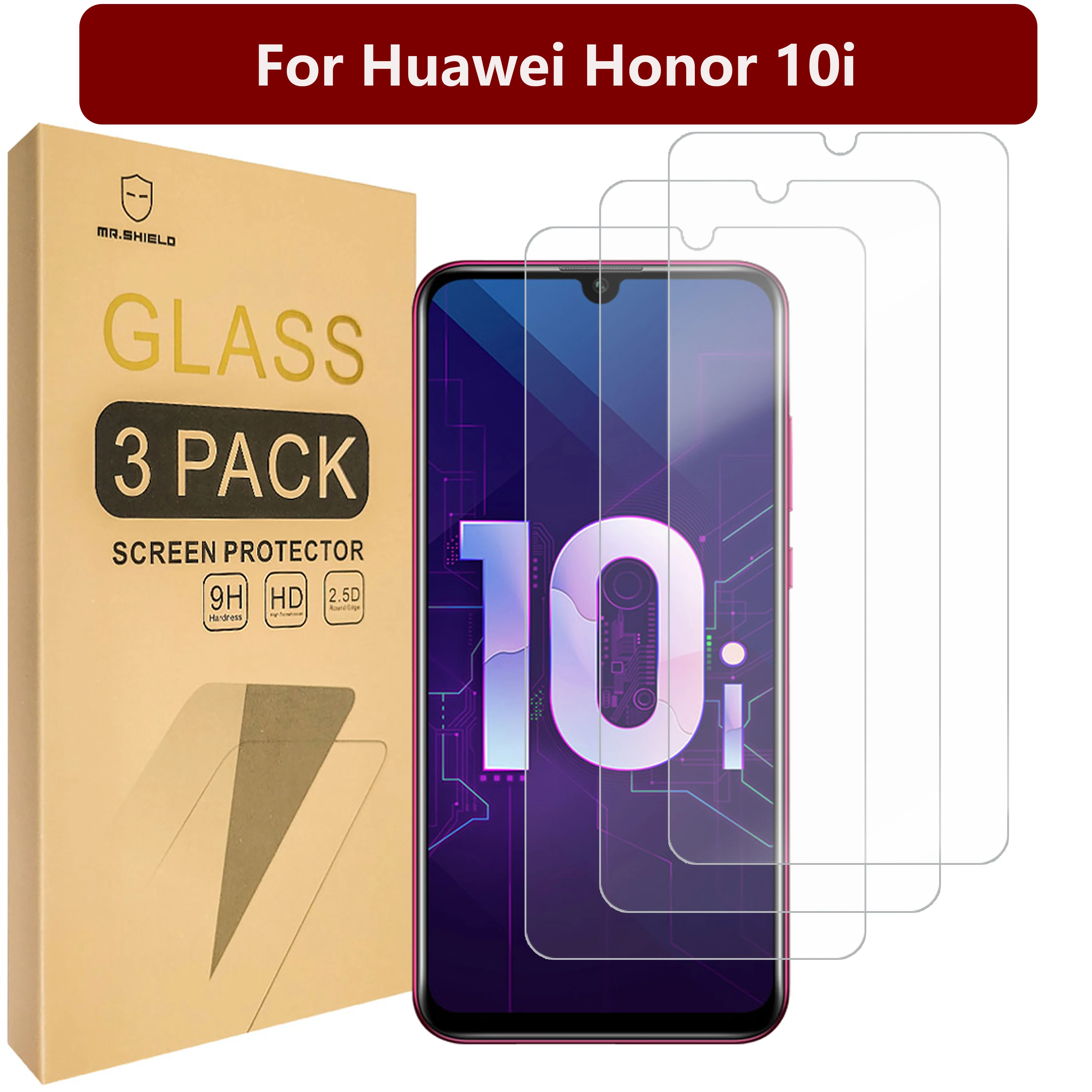 

Защитная пленка Mr.Shield для Huawei Honor 10i [закаленное стекло] [в 3 упаковках] Защитная пленка для экрана [Японское стекло с твердостью 9H]
