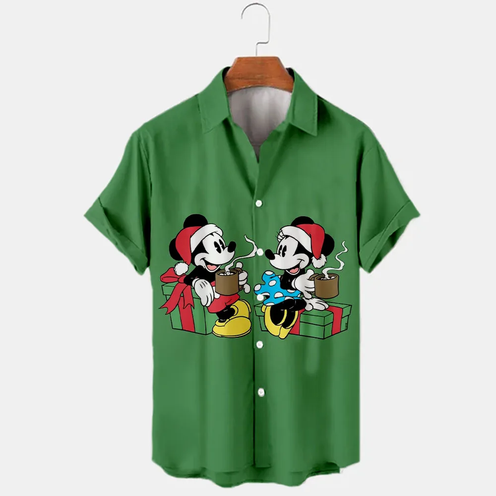 2023 Disney Christmas Eve Party Shirt New Year's Short Sleeve Top Hawaiian Shirt Holiday Men's Santa Claus Shirt