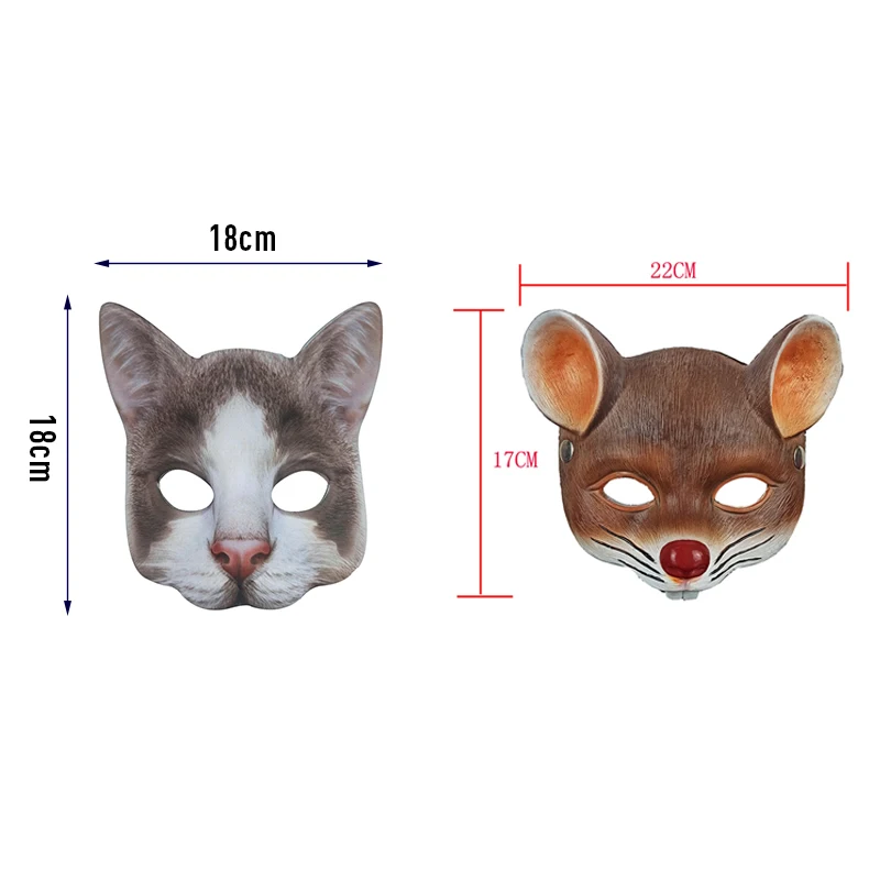 3D Animal Mask Halloween Masquerade Masks Mouse Cat Half Face Mask Party Carnival Fancy Dress Costume Props Adult Kids Headwear
