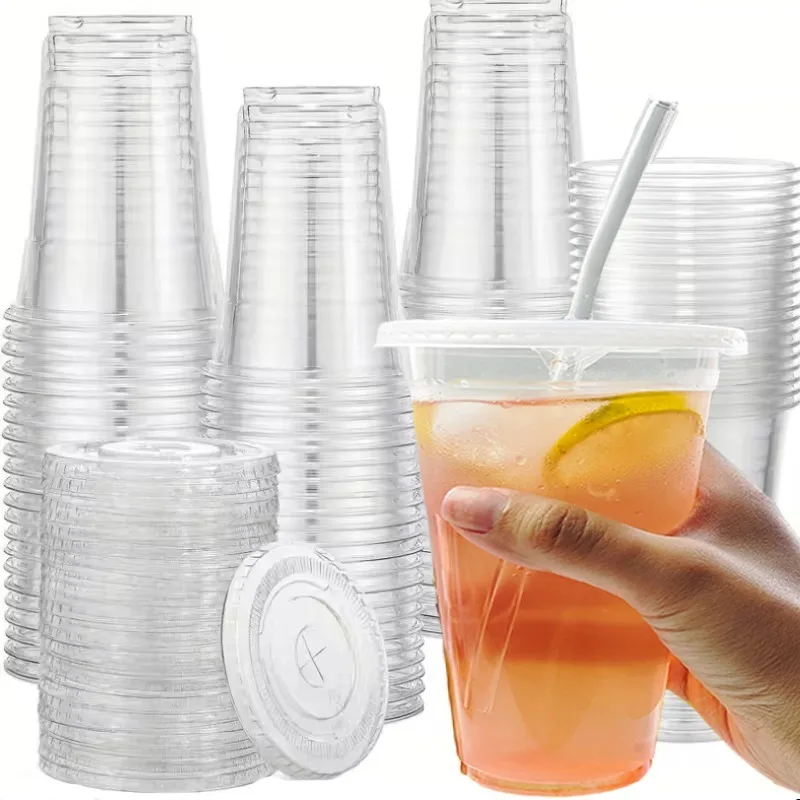 50PCS Clear Plastic Cups Juice Cold Disposable Drink Clear Plastic Cups Milk Tea Smoothie Birthday Kitchen 20OZ/16OZ/12OZ