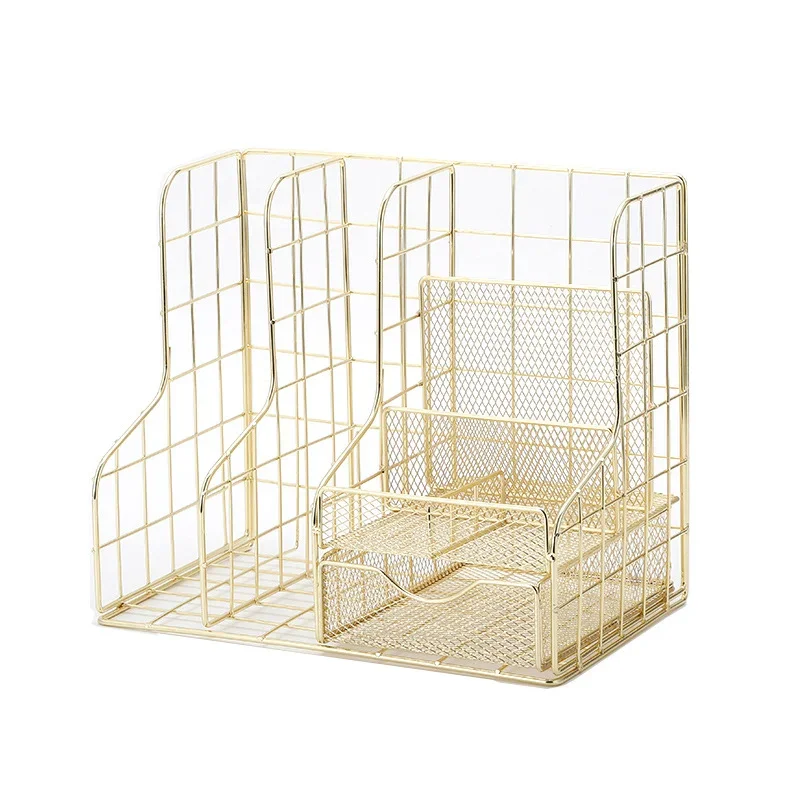 Multifunctional Rose Gold Magazine Holder 6 Different Compartments Documents Storage Holder File Organizer Book