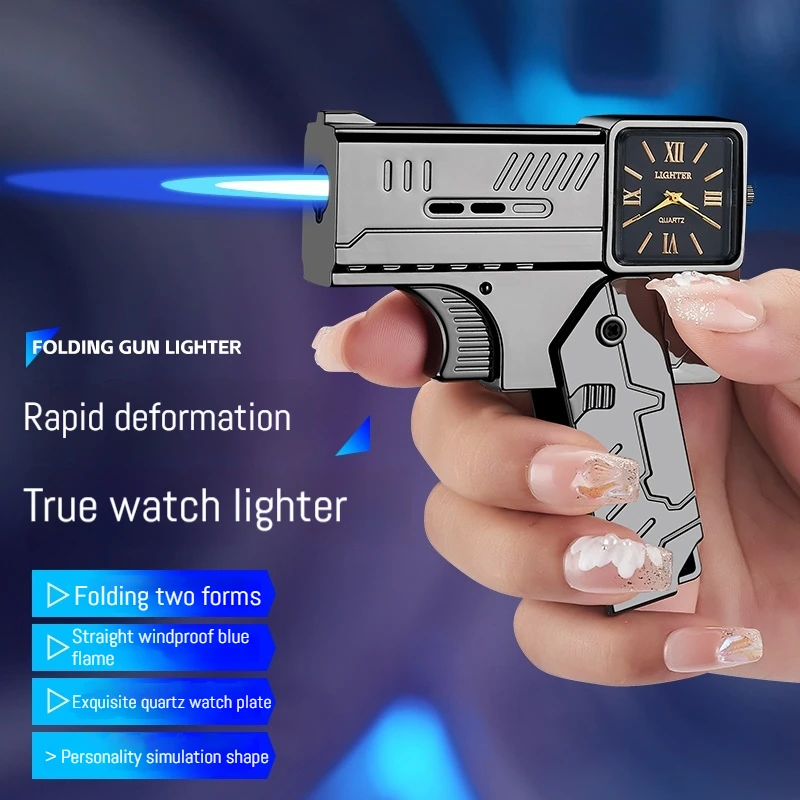 Lighter Folding Watch Spray Gun Lighter Butane Torch Windproof Jet Blue Fire Metal Smoking Accessories Unique Gift Cool butane gas lighter,cigarette lighter