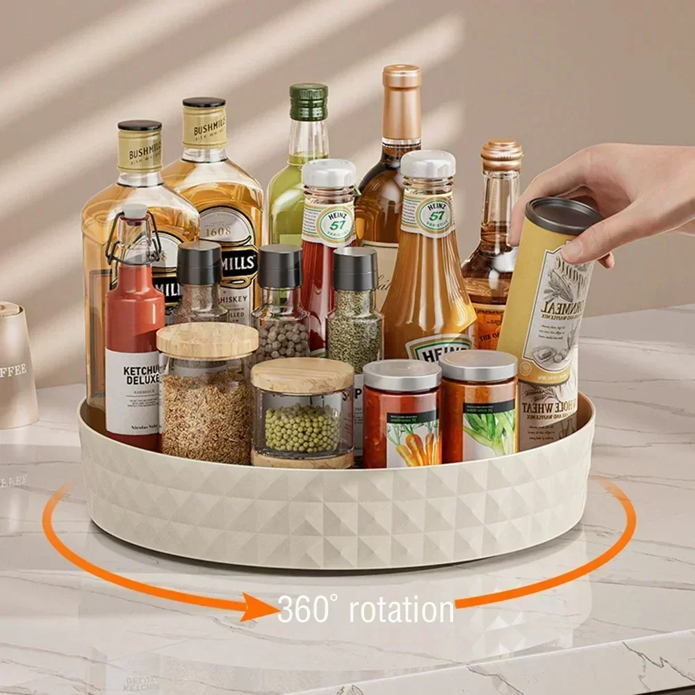 Kitchen Storage Spice Rack 360 Degree Rotation Cabinet Storage Box Tray Non-Slip Spice Round Shelf Board Kitchen Organizer
