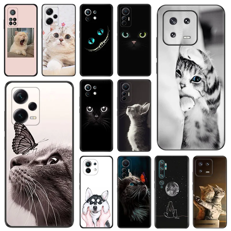 Custodia Opaca Per Telefono Per Xiaomi 13 Lite 12C 12T 12X12S Redmi Note 12 Pro A1 A2 Plus Cc9 Cute Pink Black Cat Black Soft Cover